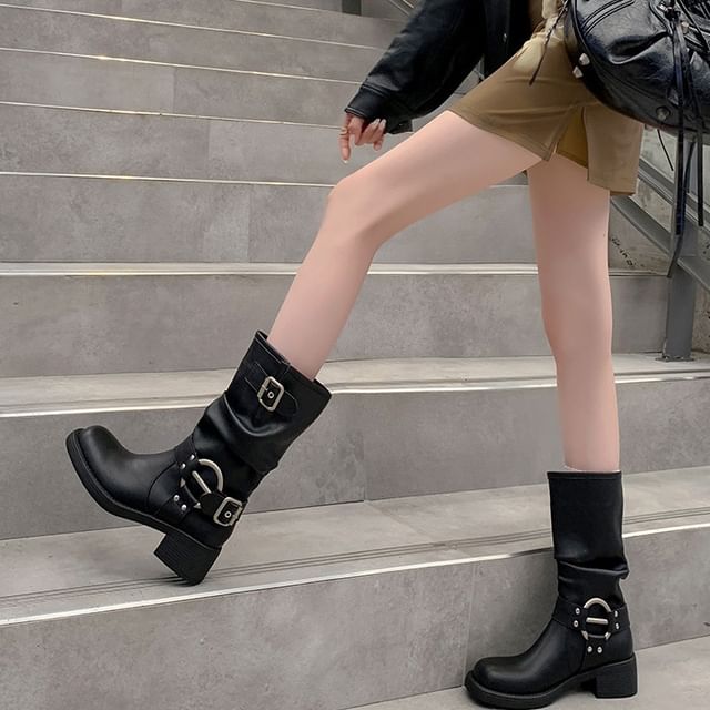Calf Boots Buckled Mid