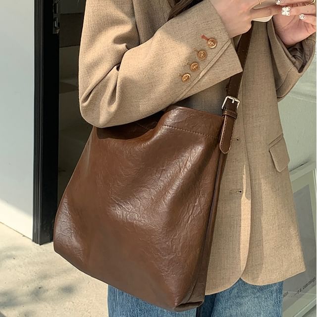 Faux Bucket Leather Bag Crossbody Plain