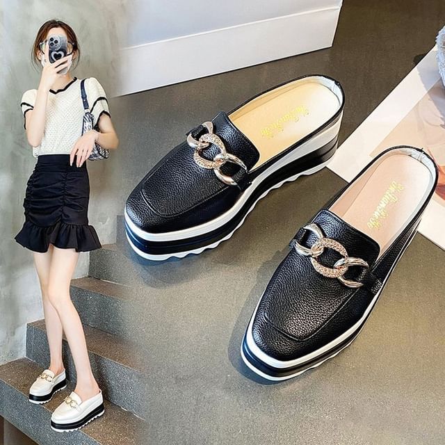 Detail Mules Loafer Chain Platform