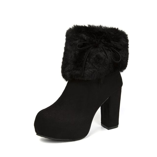 Heel Ankle Fluffy Trim Platform Boots Chunky