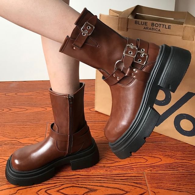 Buckled Platform Short Boots