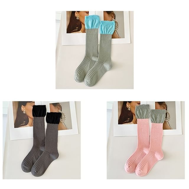 Two Tone Ribbed Socks / Set