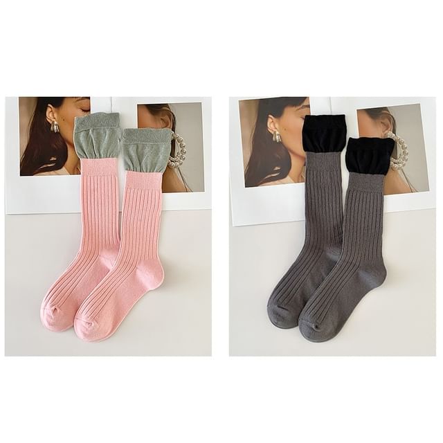 Two Tone Ribbed Socks / Set