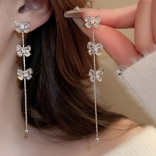 Bow Earring Rhinestone Drop