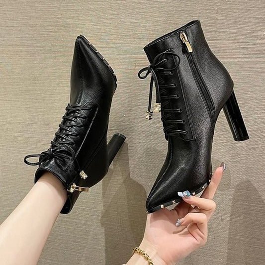 High Boots Lace-Up Ankle Pointed Heel