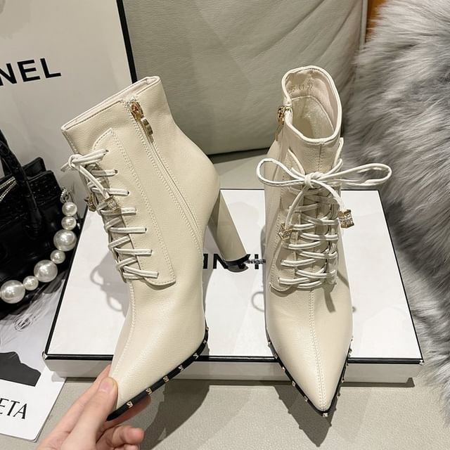 High Boots Lace-Up Ankle Pointed Heel