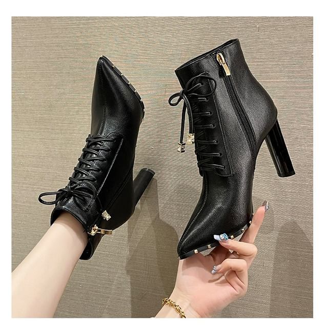 High Boots Lace-Up Ankle Pointed Heel