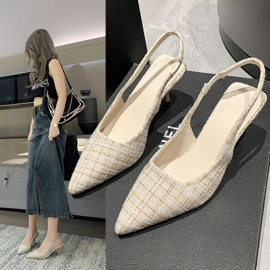 Slingback Pointed Toe Pumps Tweed