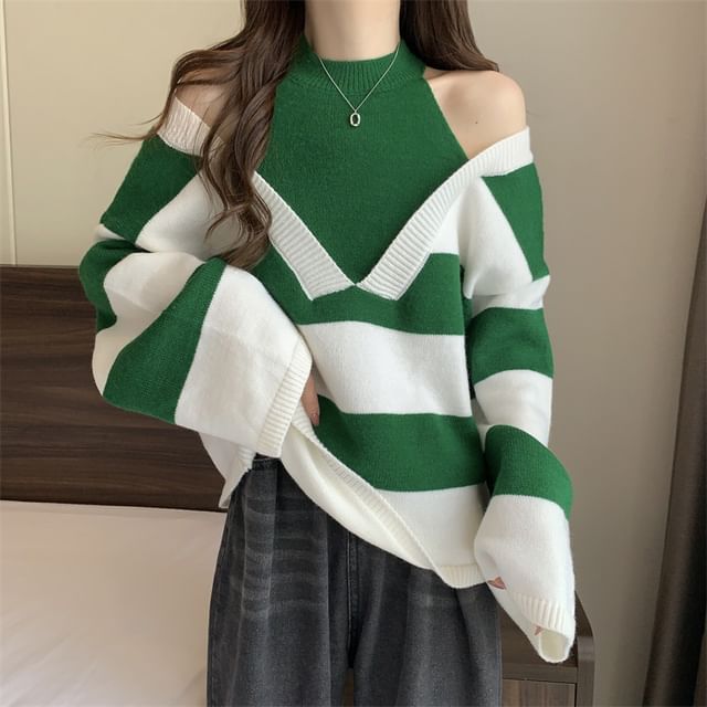Two-Piece Mock Sweater Long-Sleeve Striped