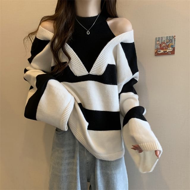 Two-Piece Mock Sweater Long-Sleeve Striped