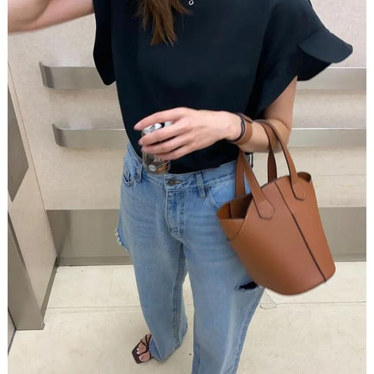 Leather Bucket Plain Bag Faux