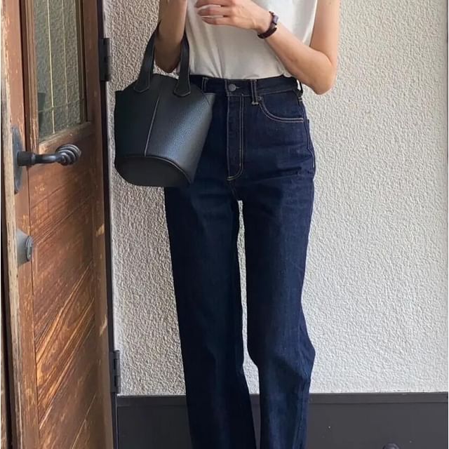 Leather Bucket Plain Bag Faux