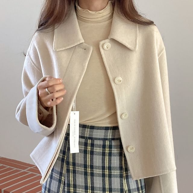 Collared Plain Short Button Coat