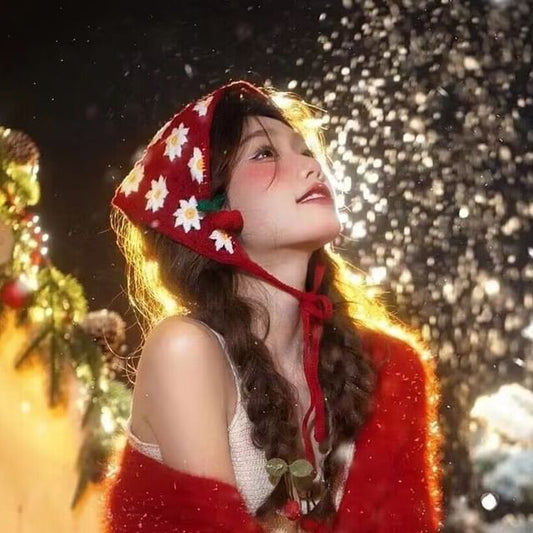 Knit Floral Headband Christmas Triangle