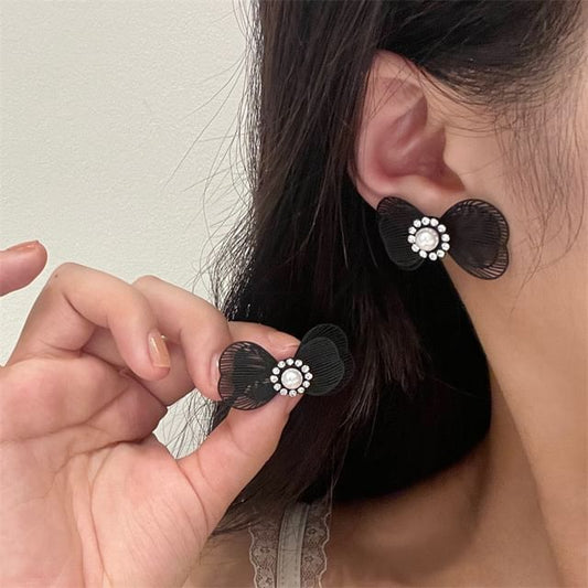 Pearl Faux Bow Stud Earring Alloy