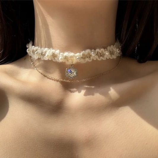 Choker Alloy Yarn Rhinestone Layered