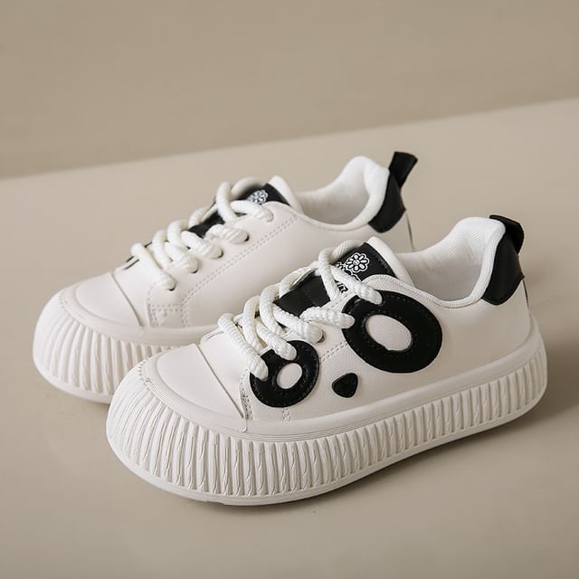 Panda Embroidered Lace-Up Platform Sneakers