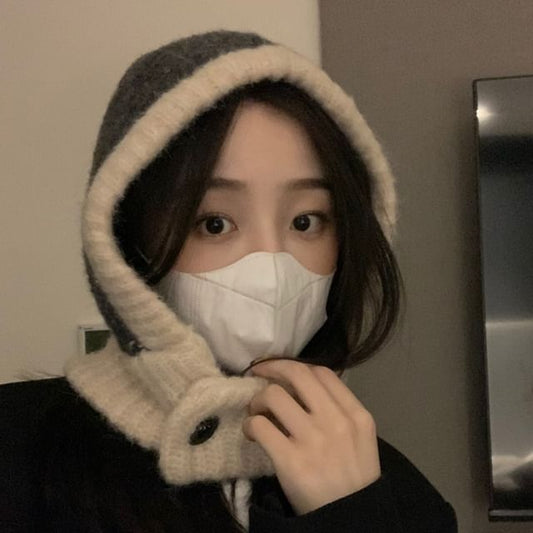 Knit Balaclava Two Buttoned Tone