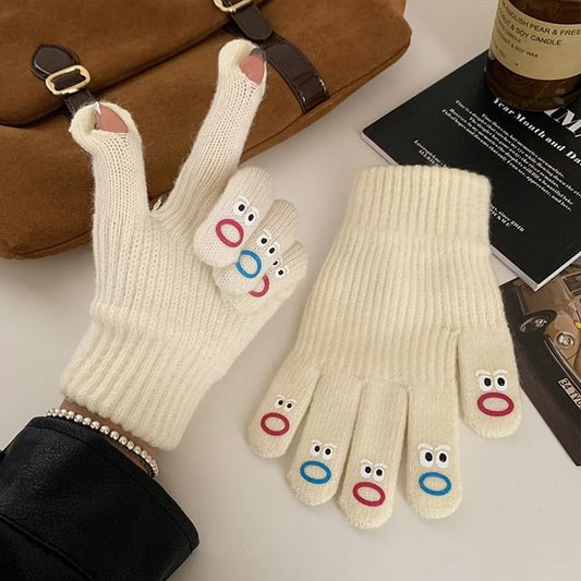 Knit Cartoon Print Touchscreen Gloves