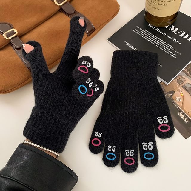 Knit Cartoon Print Touchscreen Gloves