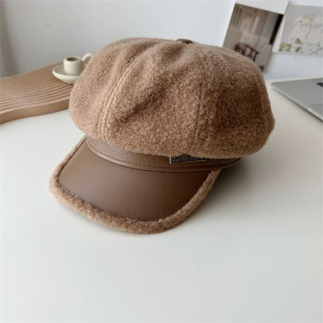 Newsboy Panel Cap Faux Fleece Leather