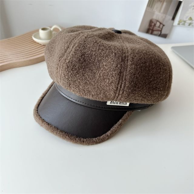 Newsboy Panel Cap Faux Fleece Leather