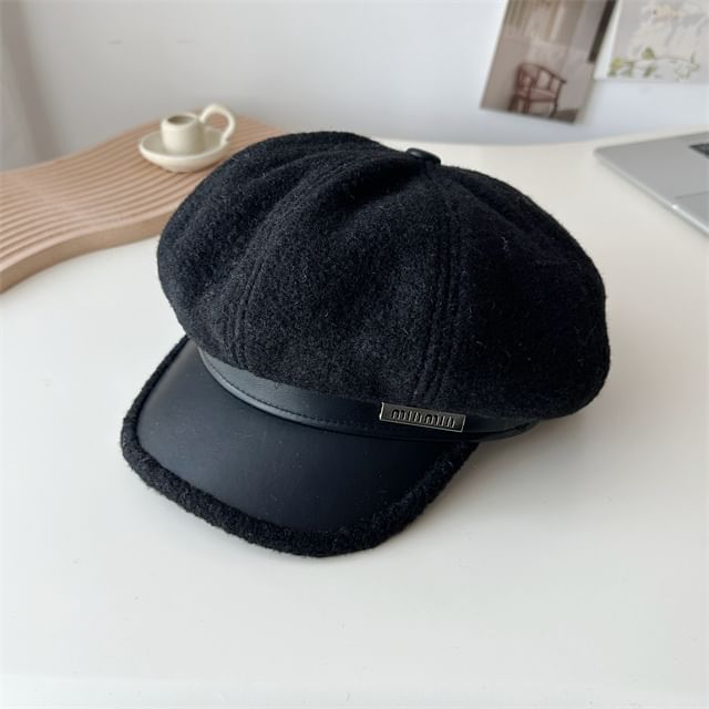 Newsboy Panel Cap Faux Fleece Leather