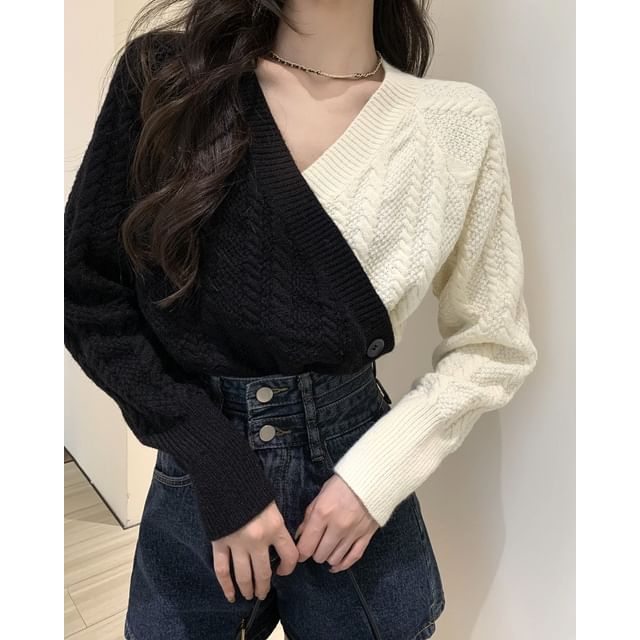 Two-Tone V-Neck Sweater
