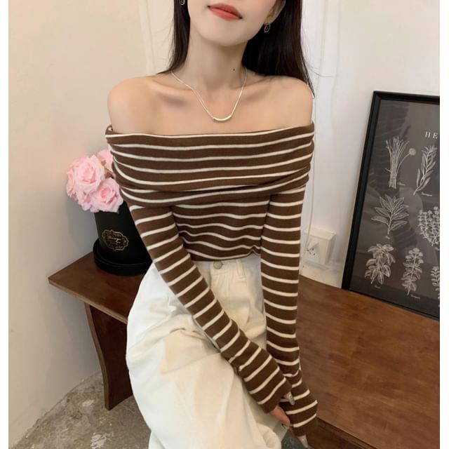 Slim-Fit Striped Knit Top Long-Sleeve