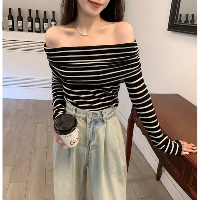 Slim-Fit Striped Knit Top Long-Sleeve