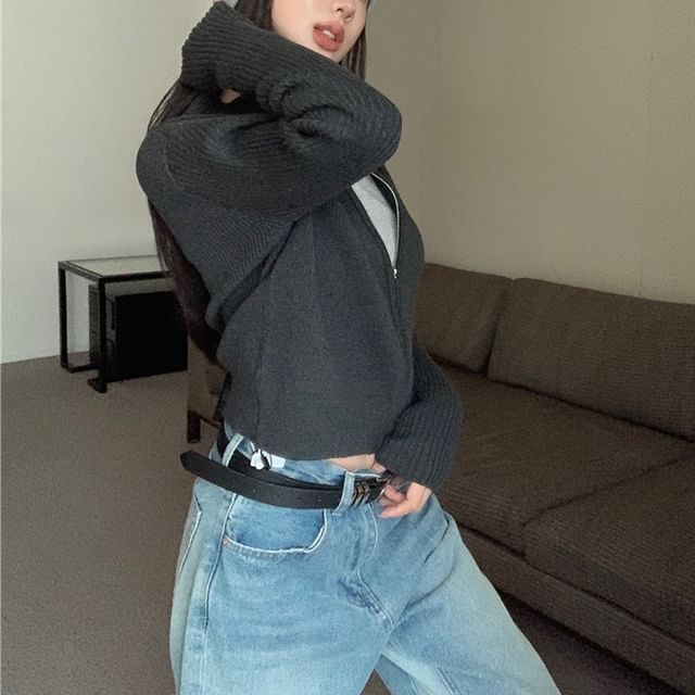 Zip Sweater Slim-Fit Plain