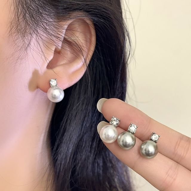 Faux Rhinestone Earring Drop Pearl