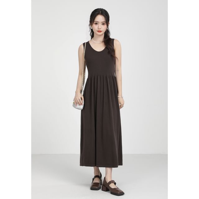 Sleeveless Plain Knit Maxi A-Line Dress