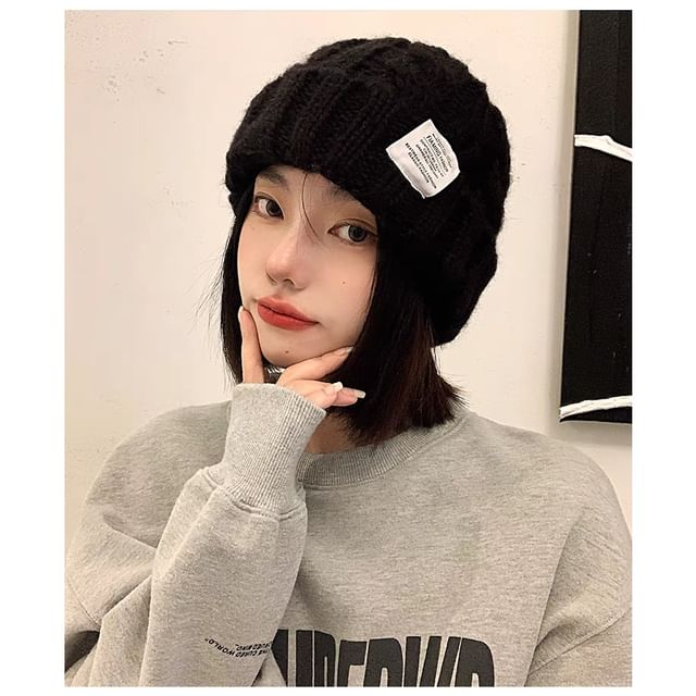 Lettering Knit Applique Beanie