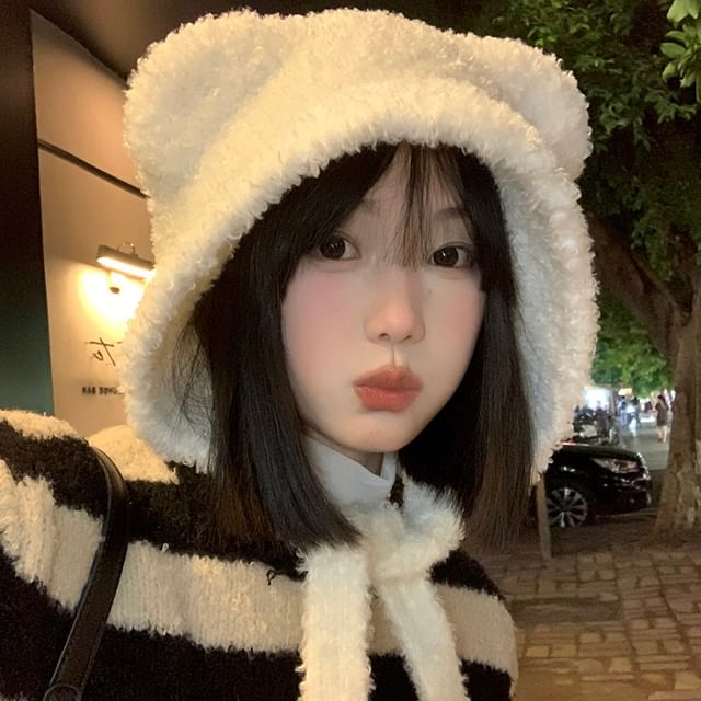 Hat Bonnet Chenille Bear Ear