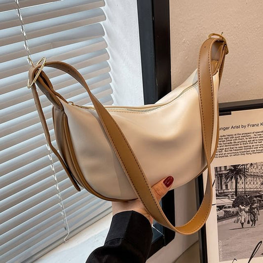 Crossbody Leather Bag Faux Trim Contrast