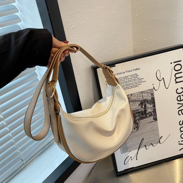 Crossbody Leather Bag Faux Trim Contrast