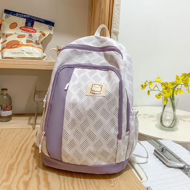 Patterned Paneled Backpack / Peach Charm / Set