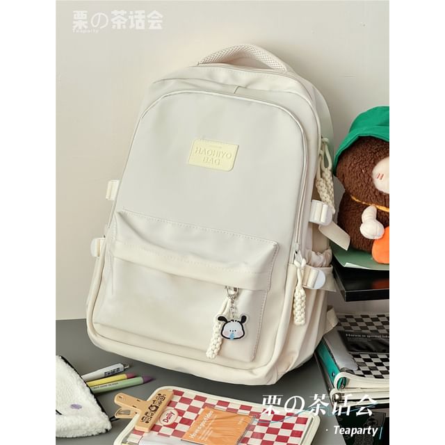 Plain Lettering Logo Laptop Backpack / Charm / Set