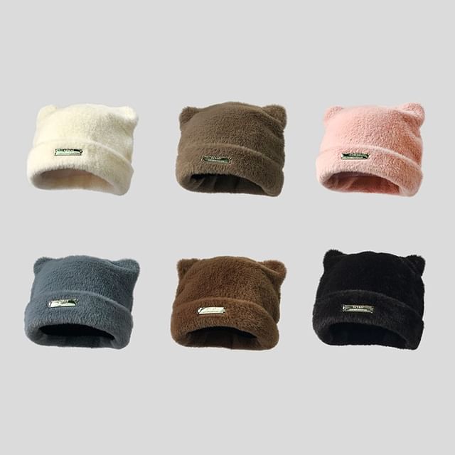 Applique Cat Knit Beanie Ear