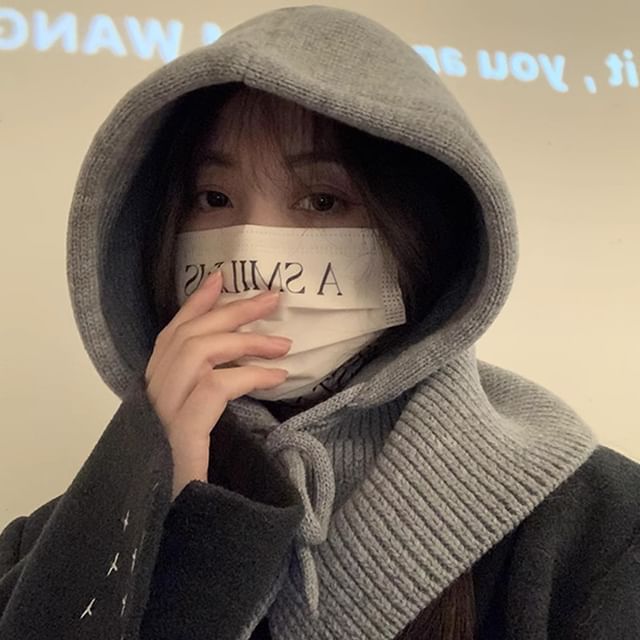 Balaclava Plain Buttoned Knit