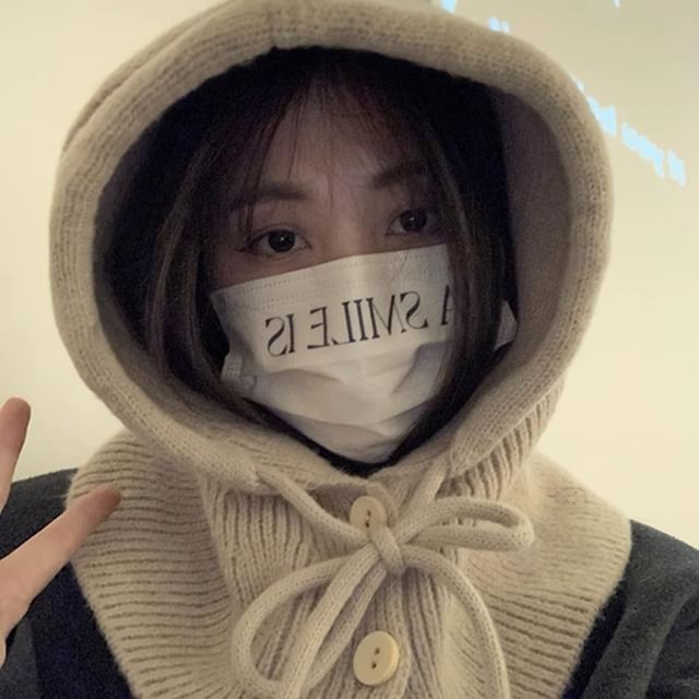 Balaclava Plain Buttoned Knit