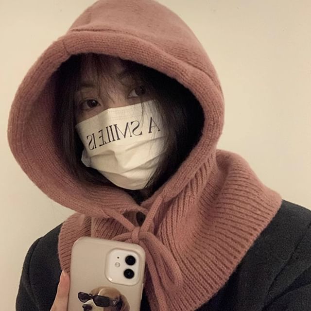 Balaclava Plain Buttoned Knit