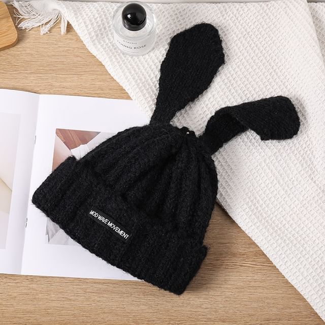 Beanie Ear Applique Lettering Knit Rabbit