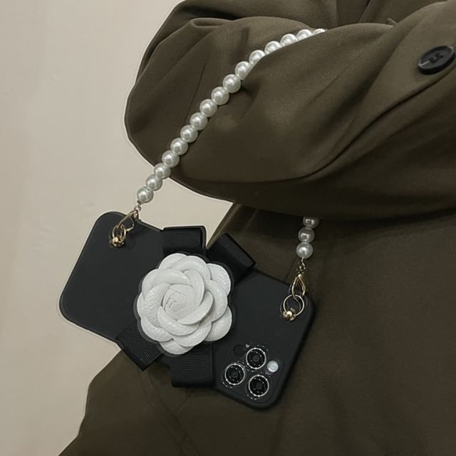 Floral Phone Pearl Faux Strap Case