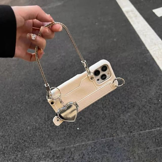 Leather Mirrored Case Phone Heart Faux