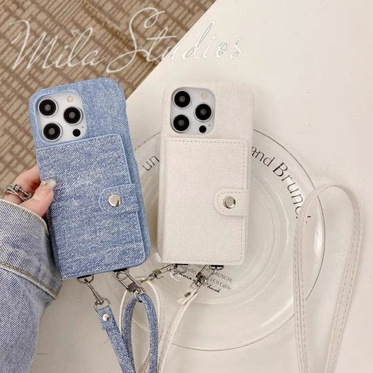 Card Case Phone Lanyard Denim Holder