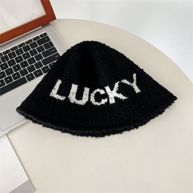 Lettering Knit Cloche Hat