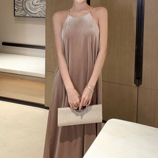 Maxi Dress Velvet A-Line Neck Halter