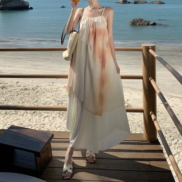 Print Spaghetti Maxi Dress Strap A-Line